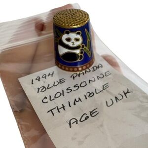 Vintage Blue Cloisonné Panda‎ Thimble
